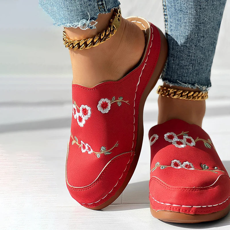 Vintage Floral Embroidered Slippers