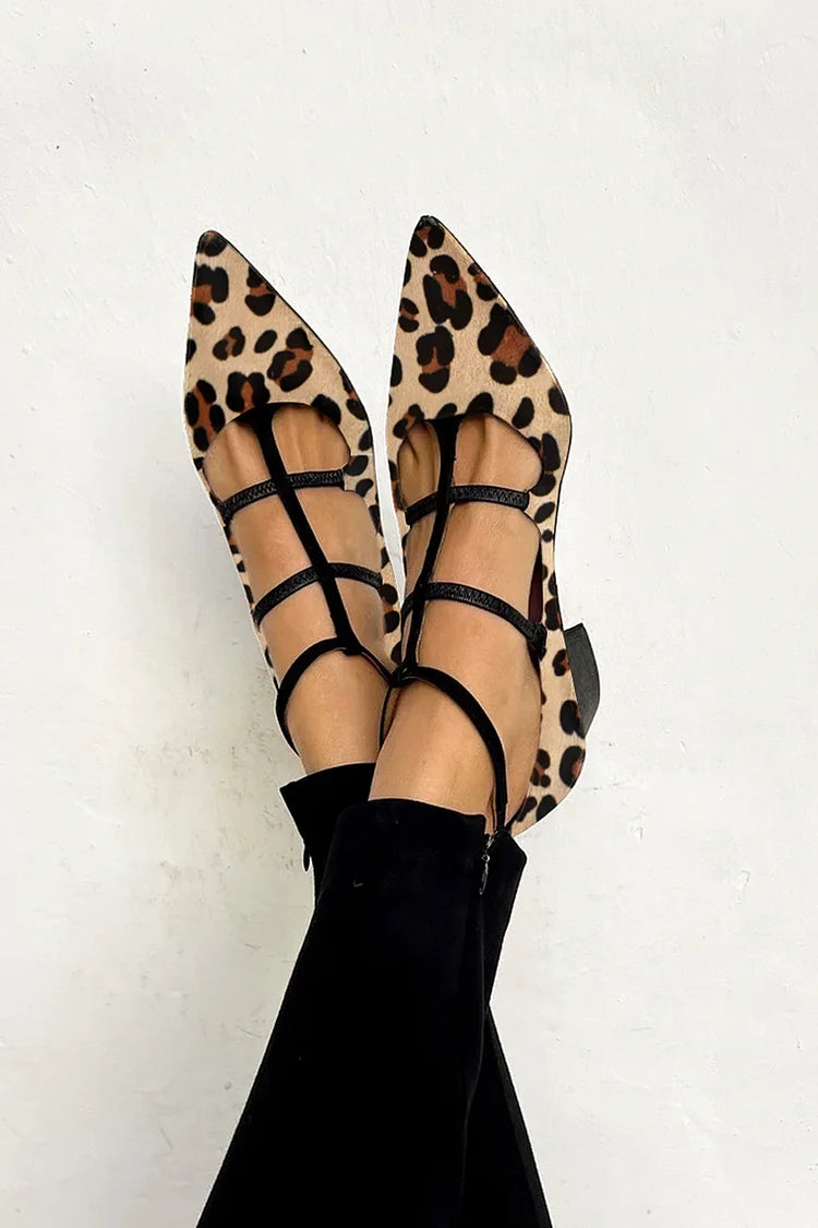 Bridget | Heeled Ballerinas with Leopard Strap