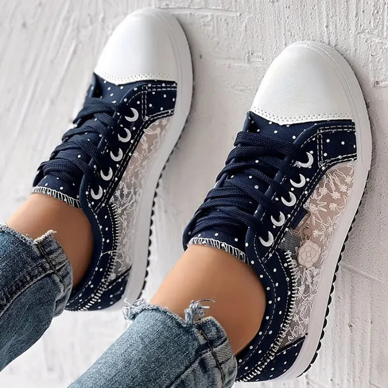 Caro | Floral Lace Sneaker with Decorative Zip