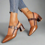 Avalina | Elegant Block Heeled Court Shoes with Strap