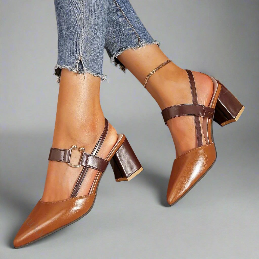 Avalina | Elegant Block Heeled Court Shoes with Strap