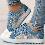 Caro | Floral Lace Sneaker with Decorative Zip