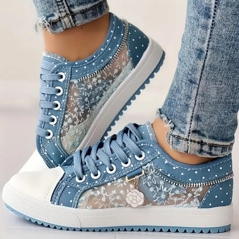 Caro | Floral Lace Sneaker with Decorative Zip