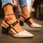 Avalina | Elegant Block Heeled Court Shoes with Strap