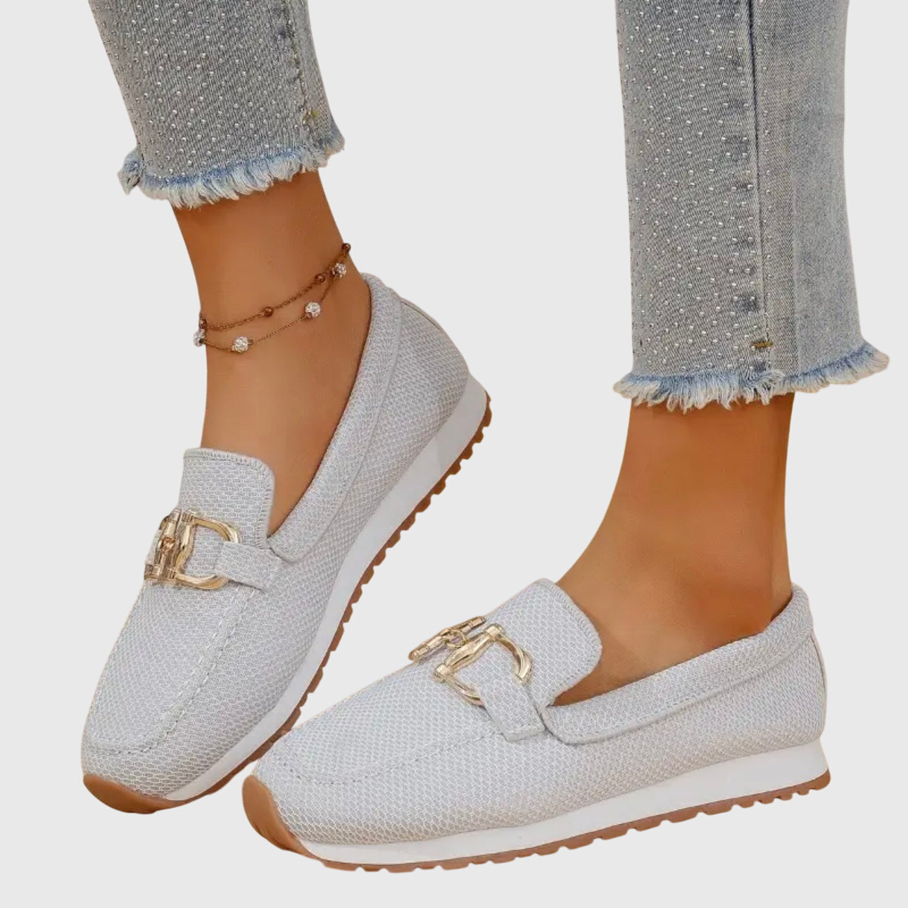 Susie | Slip-On Mesh & Gold Boucle Trainers