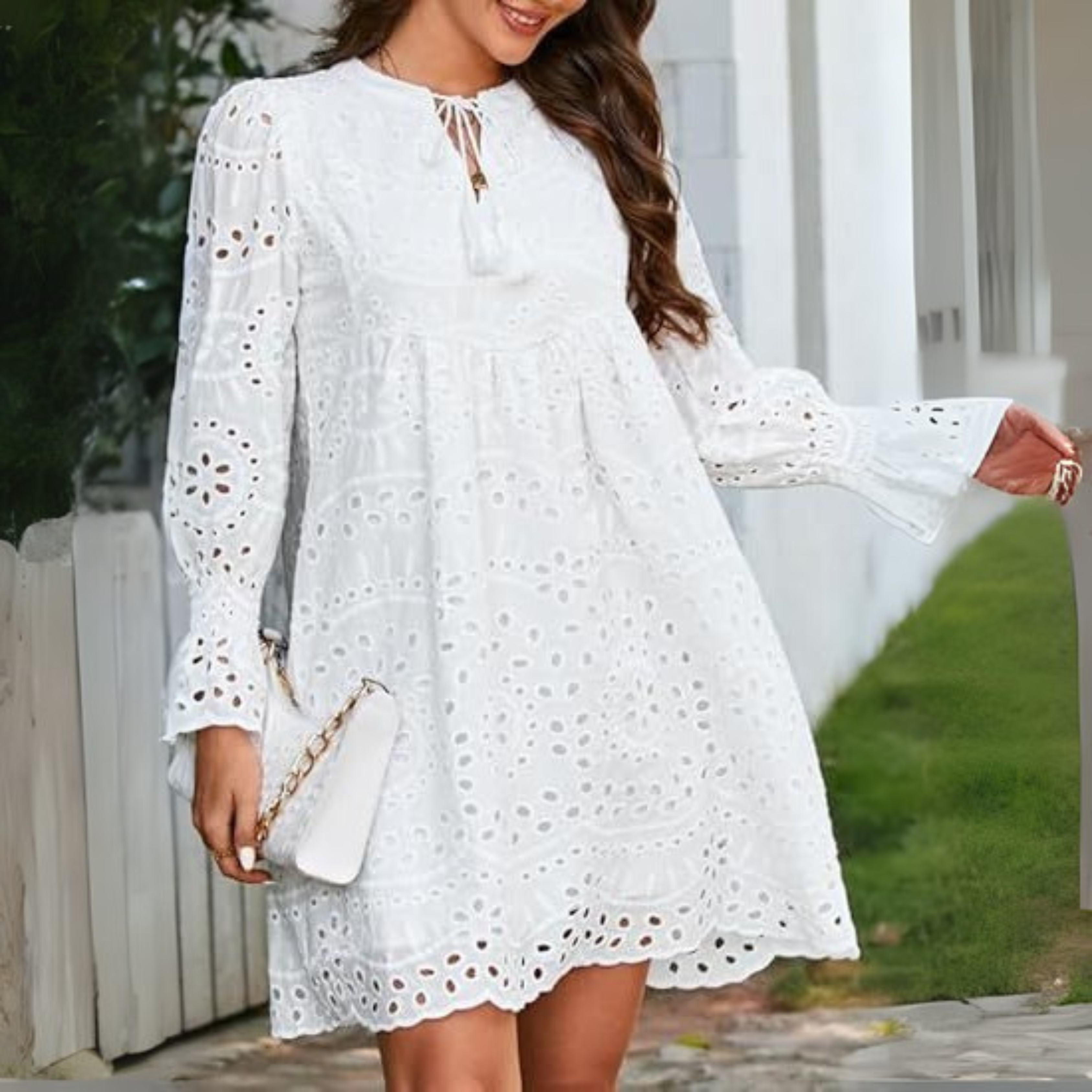 ANIM™ - Classy Tassel V-Neck Long Sleeve Mini Dress