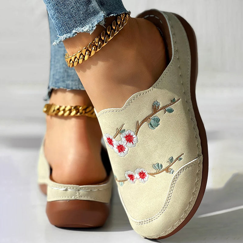 Vintage Floral Embroidered Slippers
