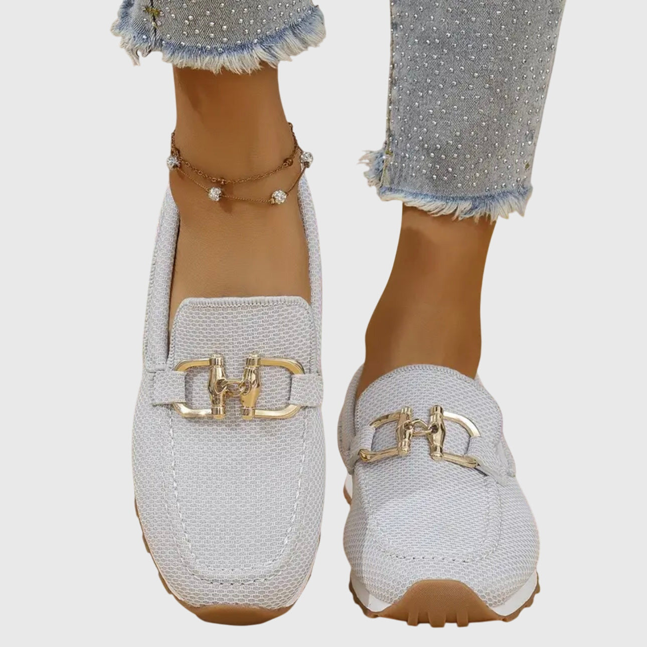 Susie | Slip-On Mesh & Gold Boucle Trainers