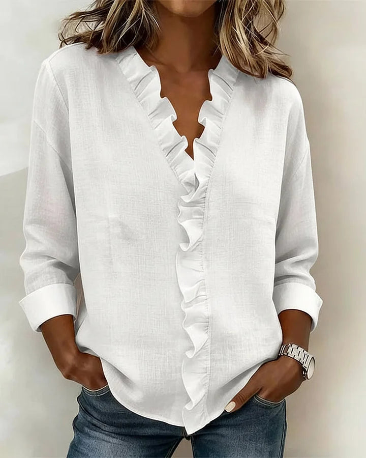 Sharlene | Ruffle Trim V-Neck Blouse