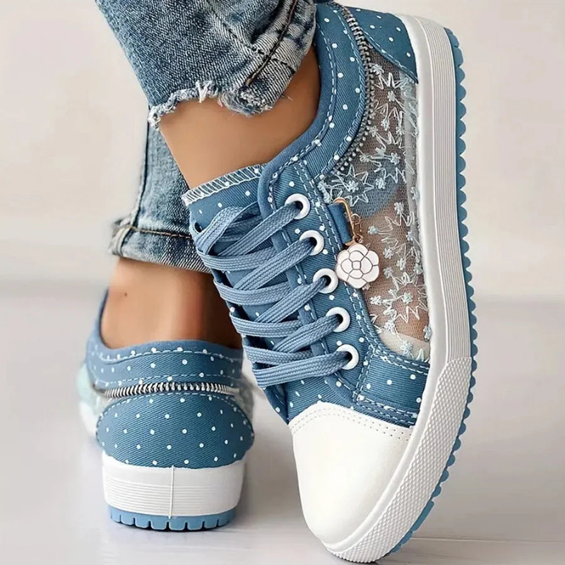 Caro | Floral Lace Sneaker with Decorative Zip
