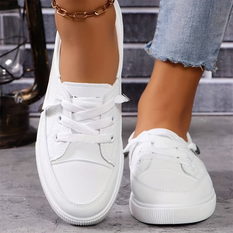 Nola | White Lace-Up Flat Shoes for Women with Breathable Sole