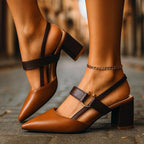 Avalina | Elegant Block Heeled Court Shoes with Strap
