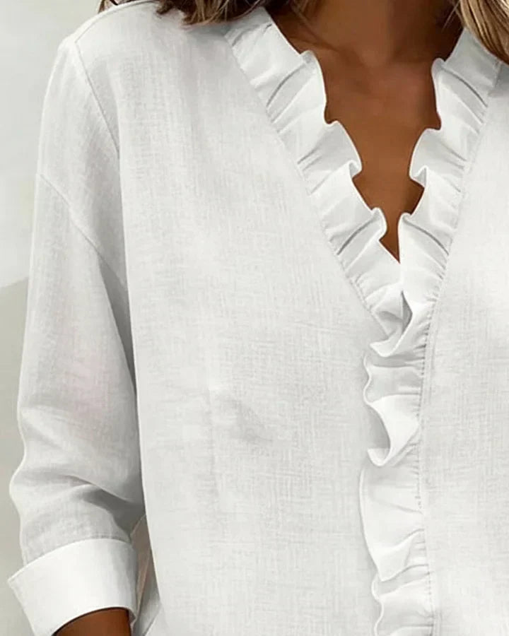 Sharlene | Ruffle Trim V-Neck Blouse