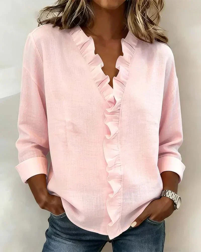 Sharlene | Ruffle Trim V-Neck Blouse