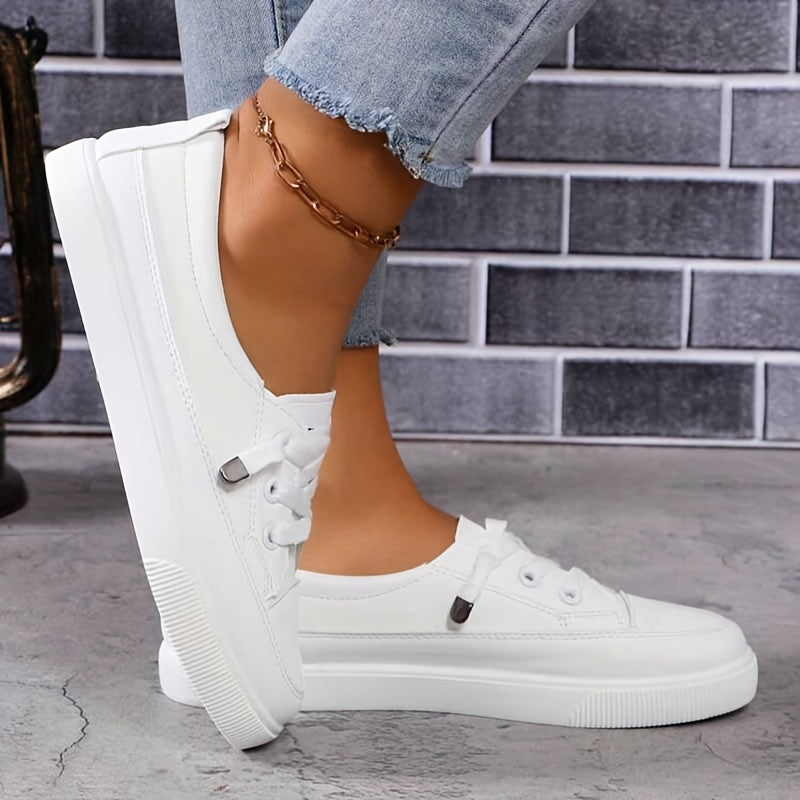 Nola | White Lace-Up Flat Shoes for Women with Breathable Sole