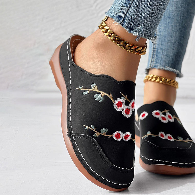 Vintage Floral Embroidered Slippers