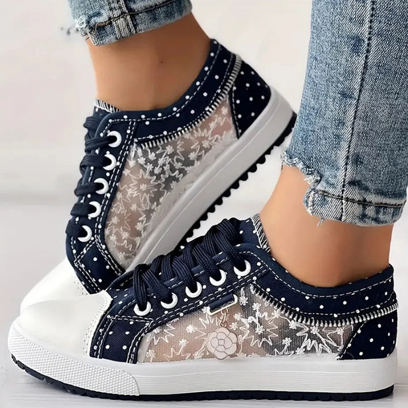 Caro | Floral Lace Sneaker with Decorative Zip