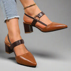 Avalina | Elegant Block Heeled Court Shoes with Strap