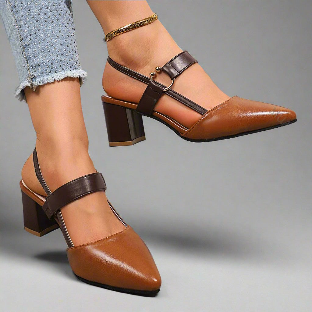 Avalina | Elegant Block Heeled Court Shoes with Strap