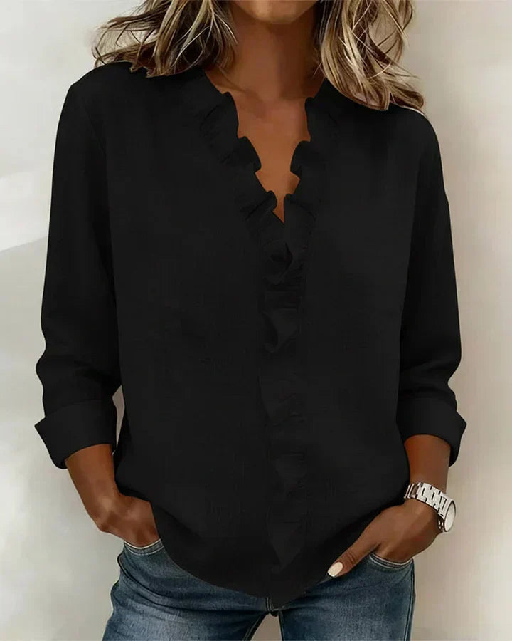 Sharlene | Ruffle Trim V-Neck Blouse