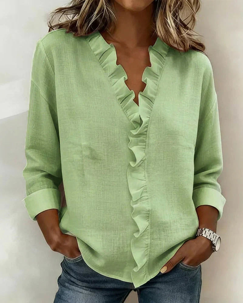 Sharlene | Ruffle Trim V-Neck Blouse