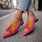 Lorena | Bicolour Suede Mules with Pom Poms