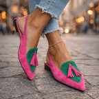 Lorena | Bicolour Suede Mules with Pom Poms