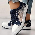 Caro | Floral Lace Sneaker with Decorative Zip