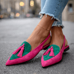 Lorena | Bicolour Suede Mules with Pom Poms