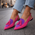 Lorena | Bicolour Suede Mules with Pom Poms