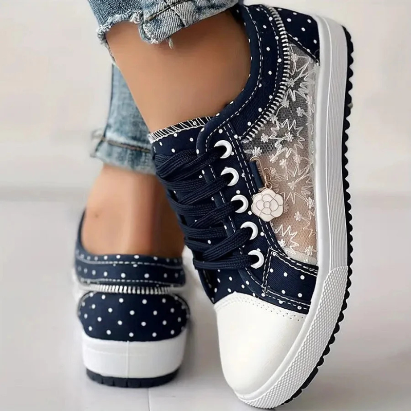 Caro | Floral Lace Sneaker with Decorative Zip