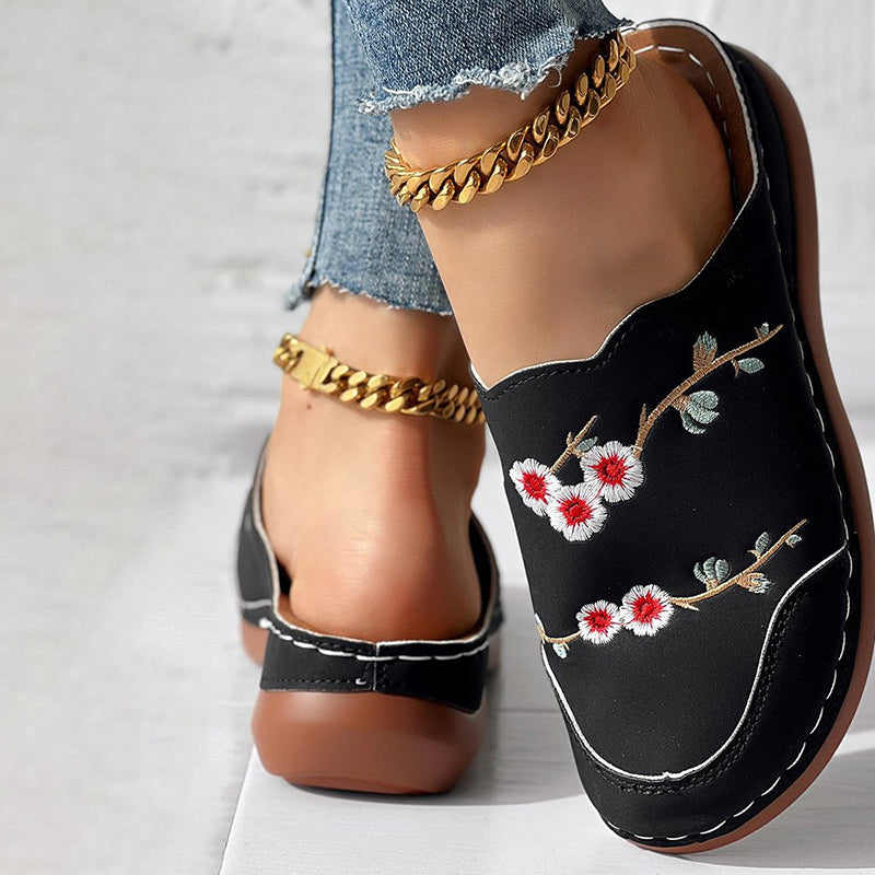 Vintage Floral Embroidered Slippers