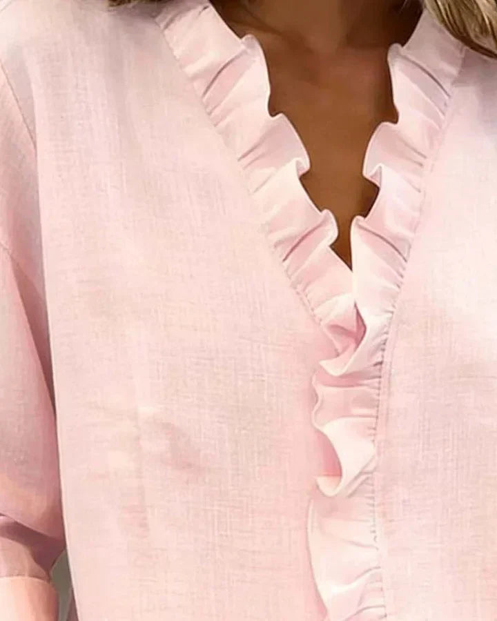 Sharlene | Ruffle Trim V-Neck Blouse