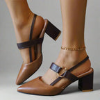 Avalina | Elegant Block Heeled Court Shoes with Strap