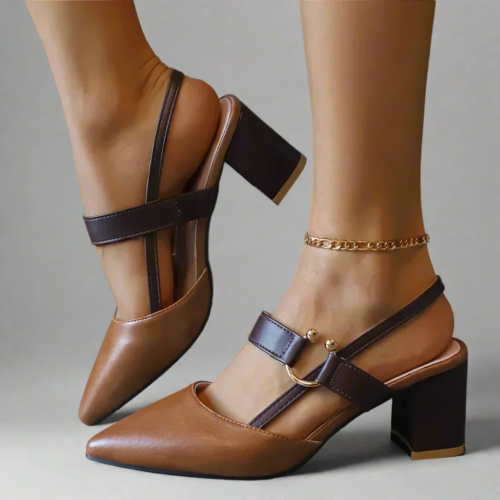 Avalina | Elegant Block Heeled Court Shoes with Strap