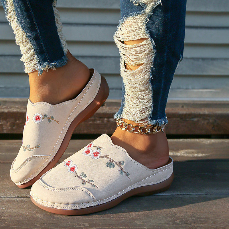 Vintage Floral Embroidered Slippers