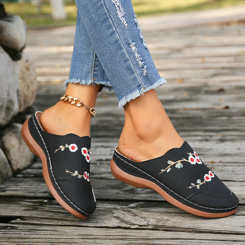 Vintage Floral Embroidered Slippers