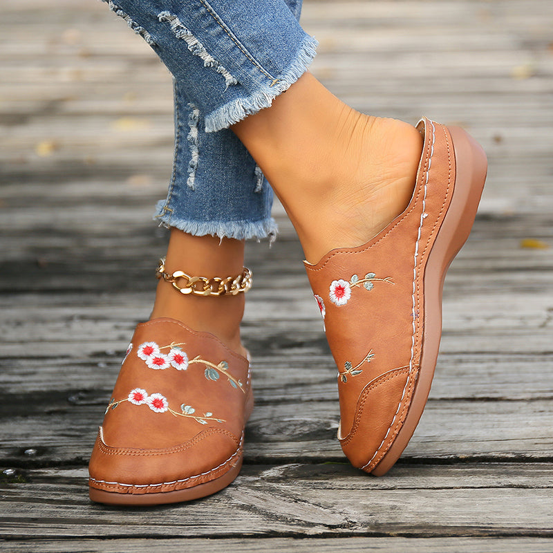Vintage Floral Embroidered Slippers