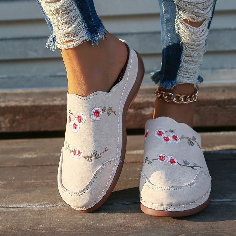 Vintage Floral Embroidered Slippers