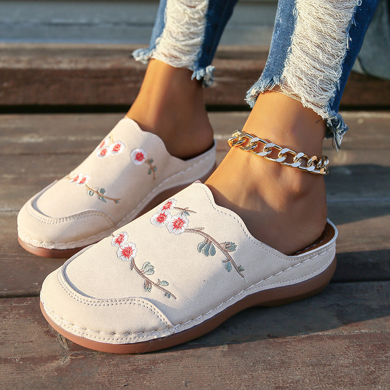 Vintage Floral Embroidered Slippers