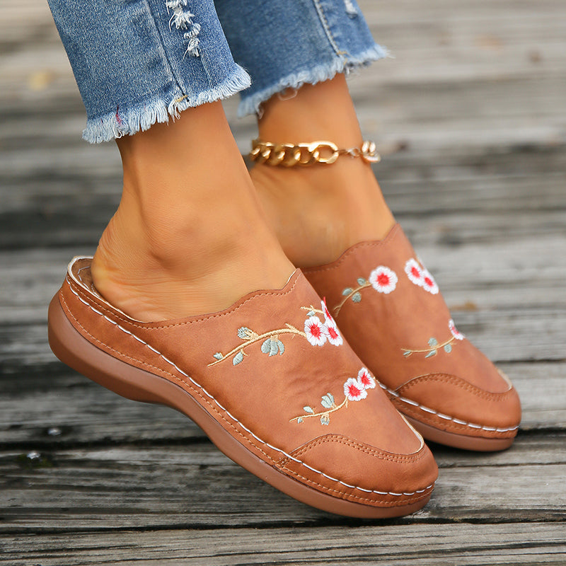 Vintage Floral Embroidered Slippers