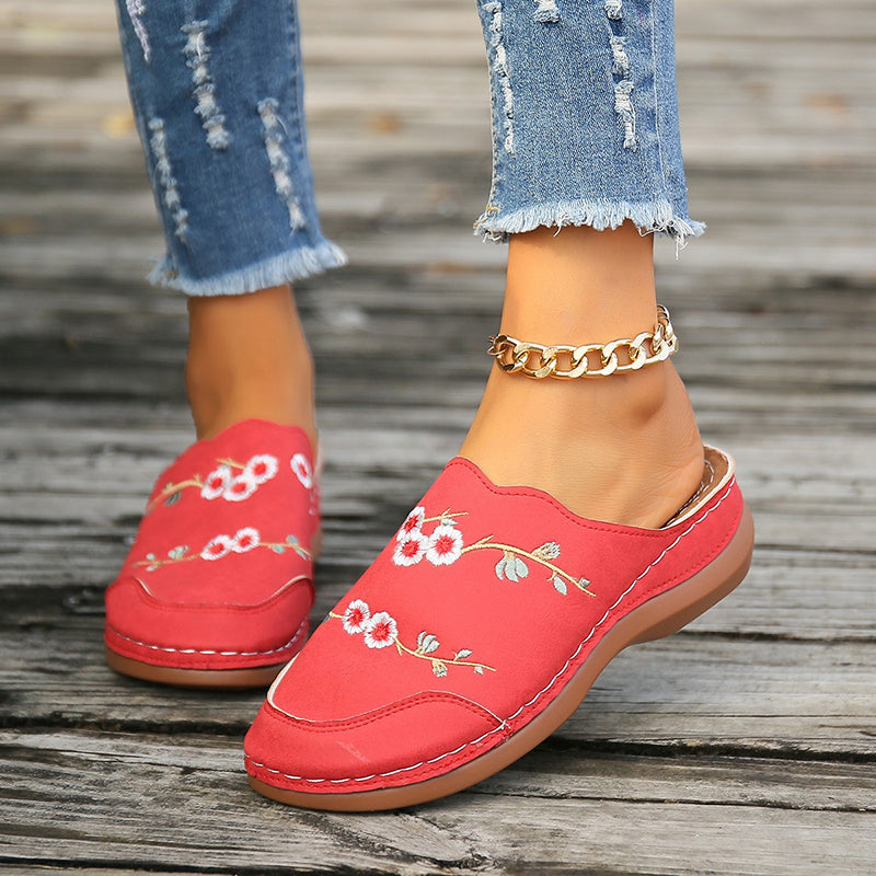 Vintage Floral Embroidered Slippers