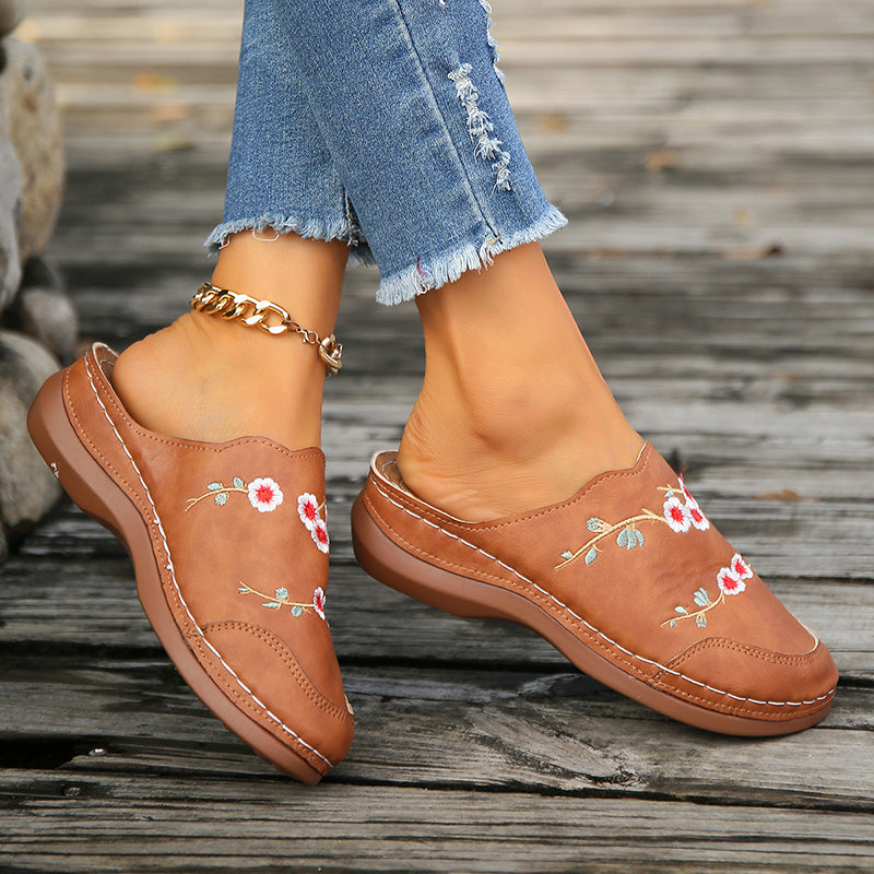 Vintage Floral Embroidered Slippers