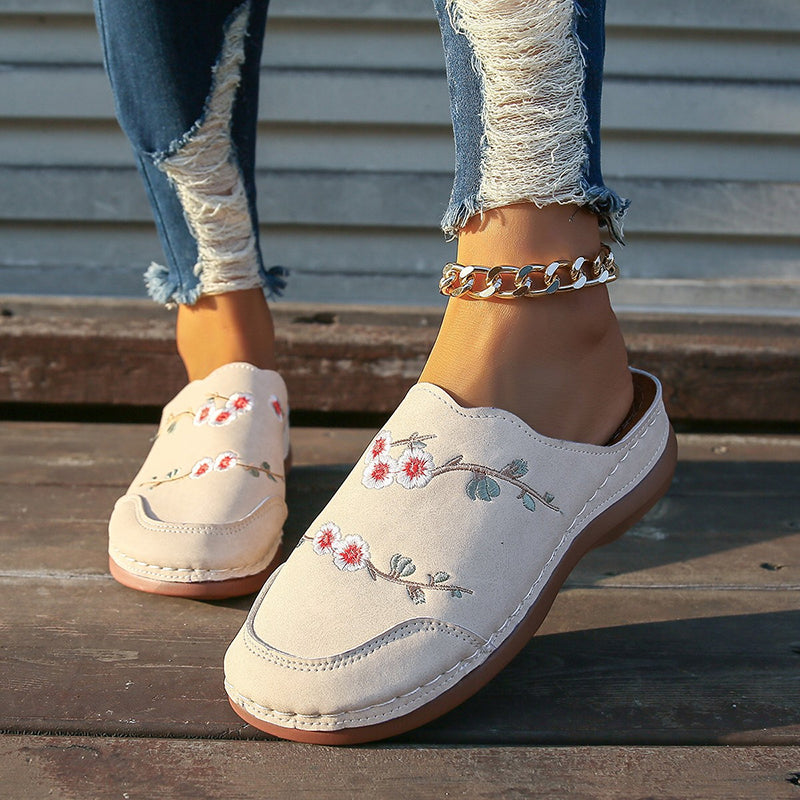 Vintage Floral Embroidered Slippers