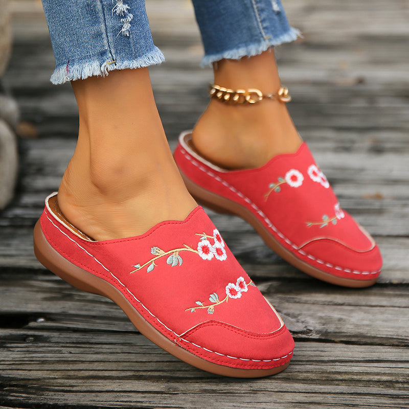 Vintage Floral Embroidered Slippers