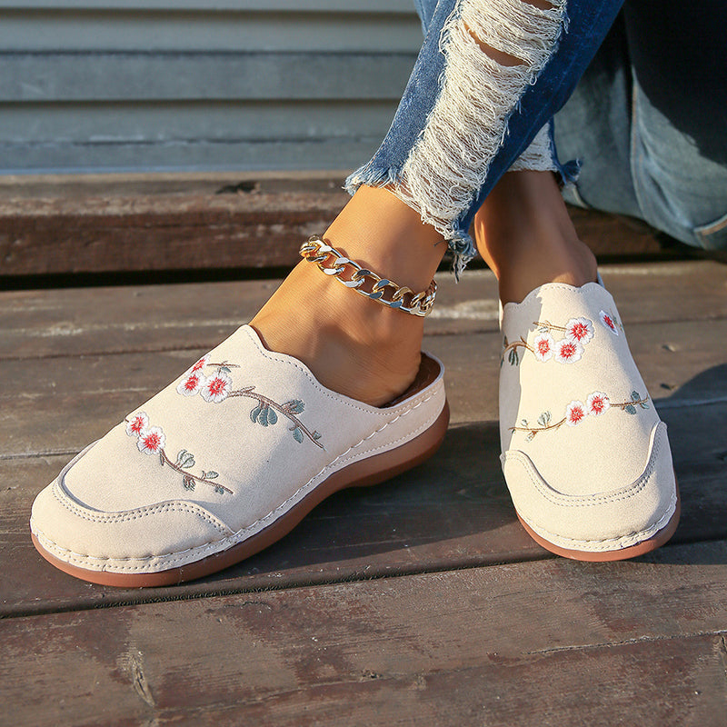 Vintage Floral Embroidered Slippers