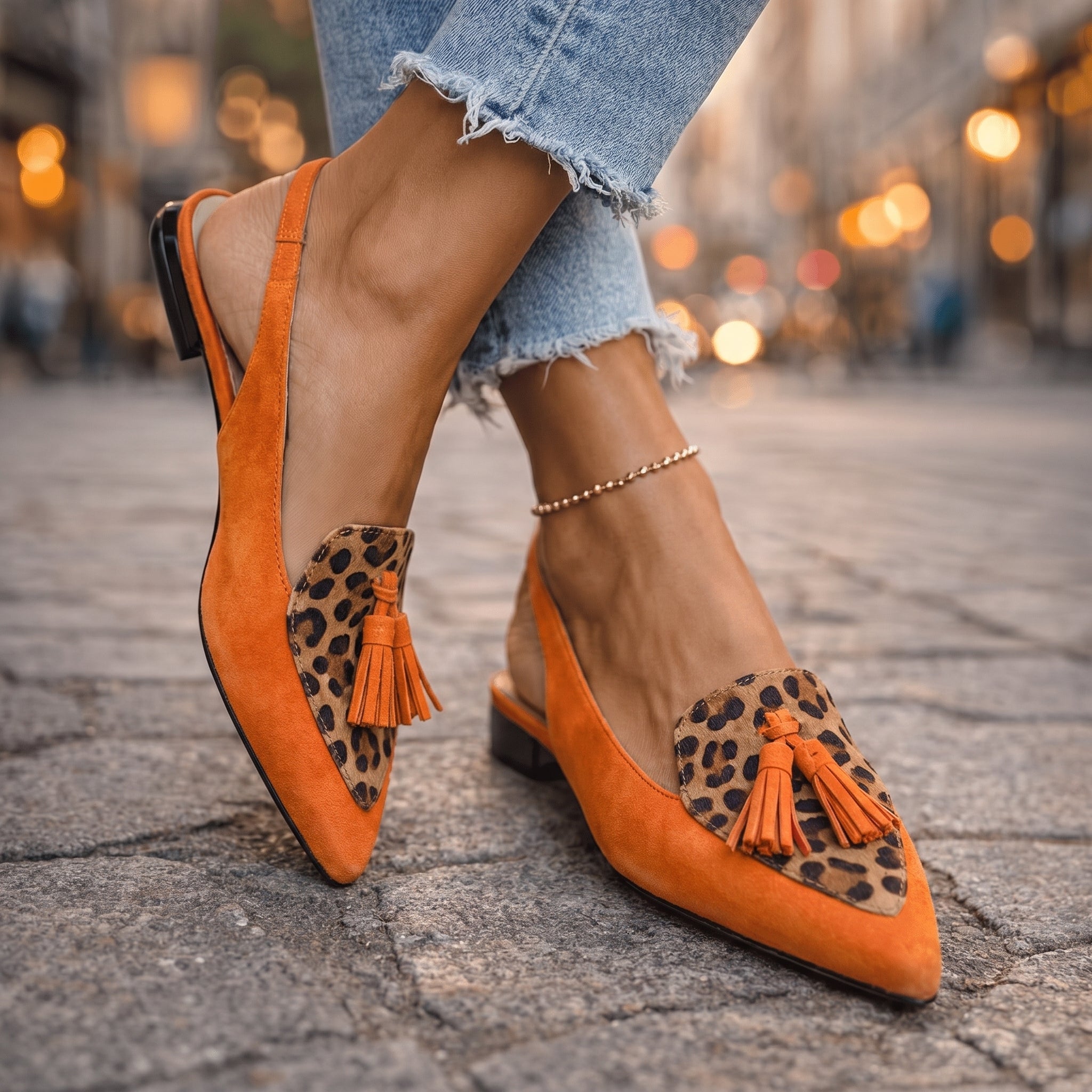 Lorena | Bicolour Suede Mules with Pom Poms
