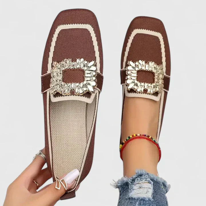 Maylora | Flat Moccasins with Mesh & Square Rhinestone Buckle