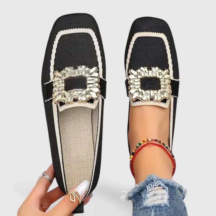 Maylora | Flat Moccasins with Mesh & Square Rhinestone Buckle