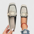 Maylora | Flat Moccasins with Mesh & Square Rhinestone Buckle